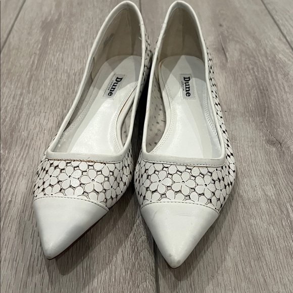 Dune London white leather laser cut pointy toe embellished heel slip on flats 9 - Picture 8 of 13